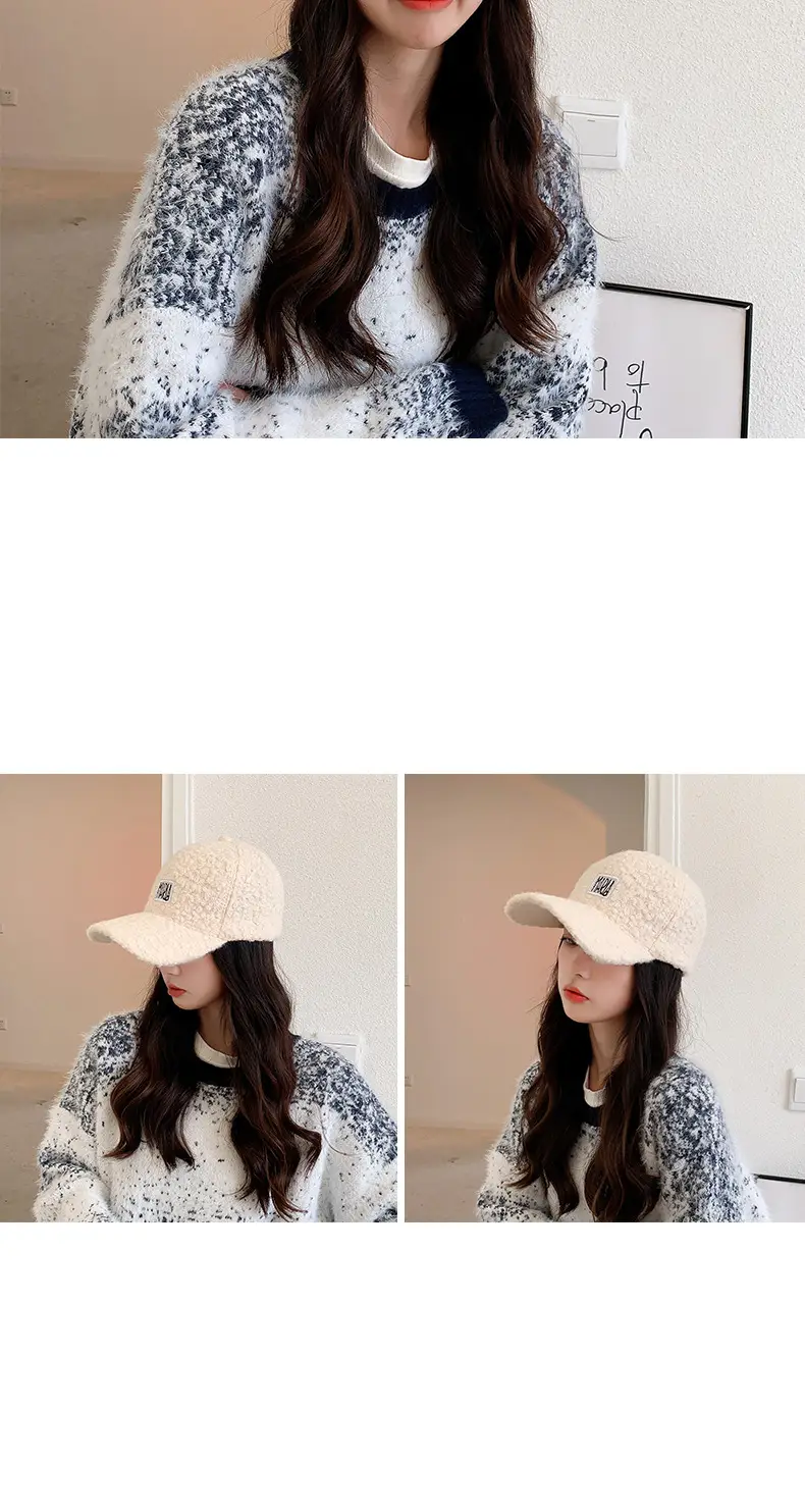 Women Korean Style Velvet Letter Cap Beige — feature 12
