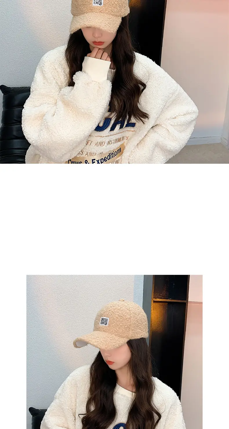 Women Korean Style Velvet Letter Cap Beige — feature 16