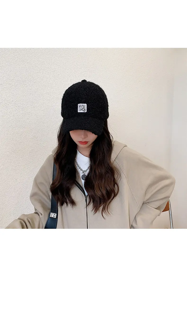 Women Korean Style Velvet Letter Cap Beige — feature 5