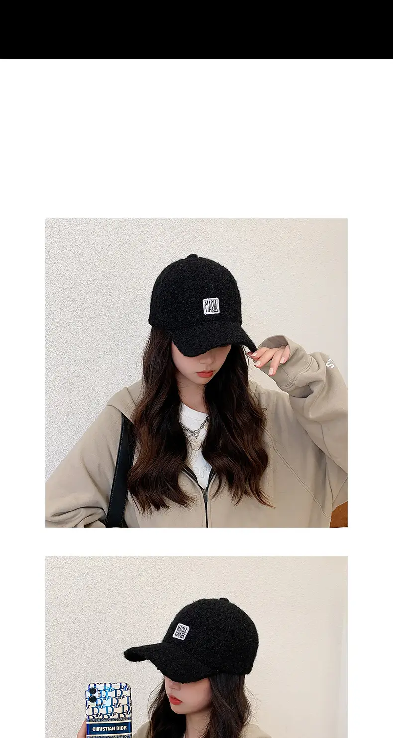 Women Korean Style Velvet Letter Cap Beige — feature 8