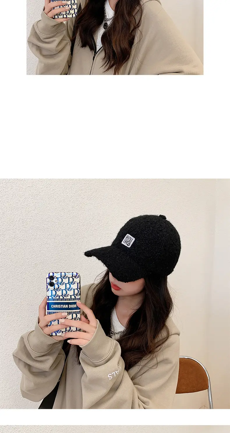 Women Korean Style Velvet Letter Cap Beige — feature 9