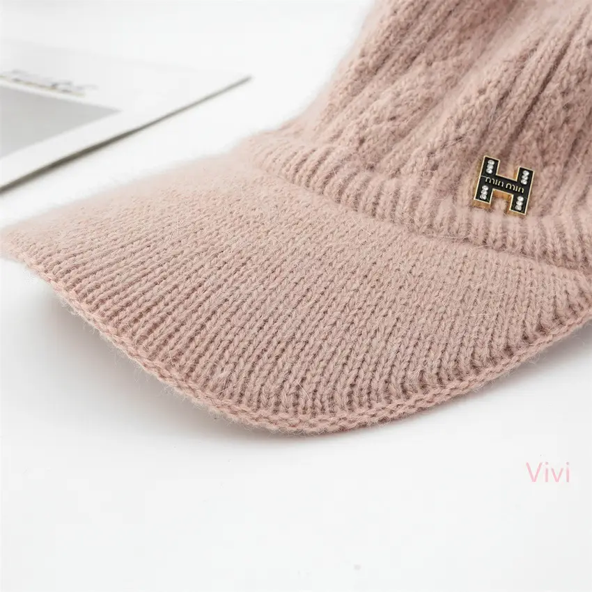 Women's Maroon Knitted Baseball Cap with H Logo — feature 13