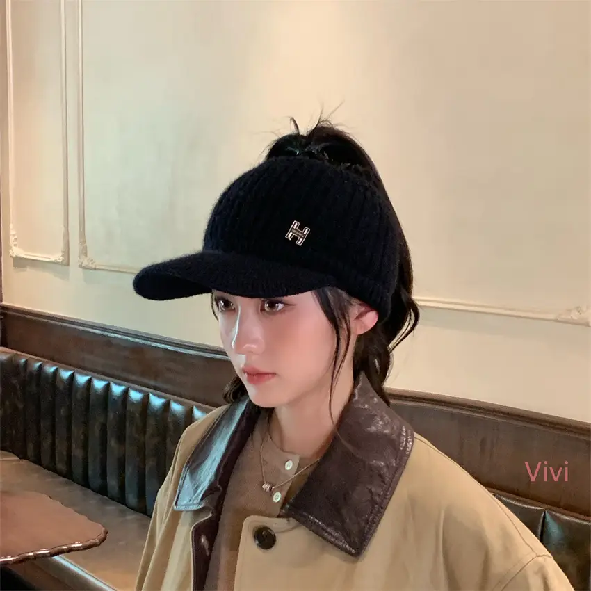 Women's Maroon Knitted Baseball Cap with H Logo — feature 20