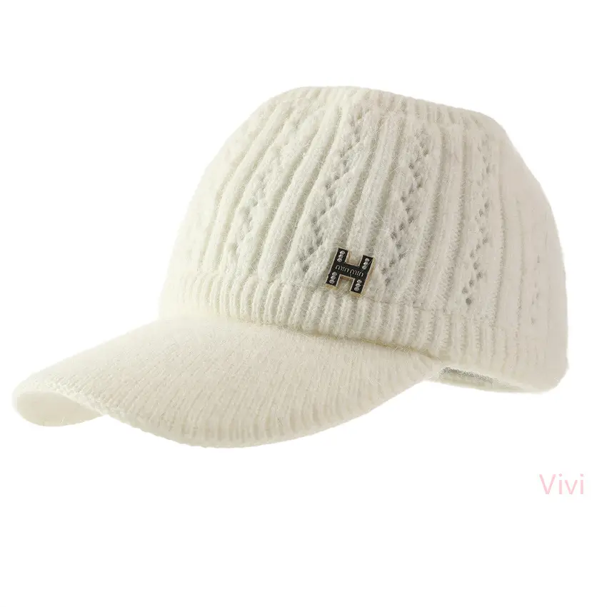 Women's Maroon Knitted Baseball Cap with H Logo
