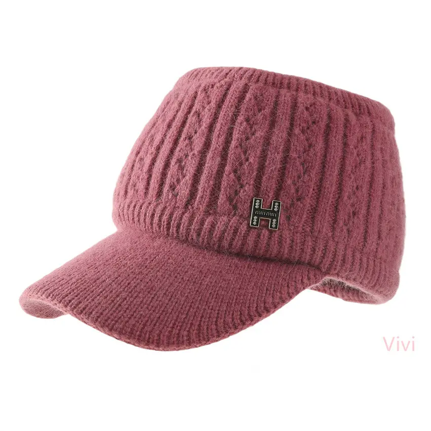 Women's Maroon Knitted Baseball Cap with H Logo