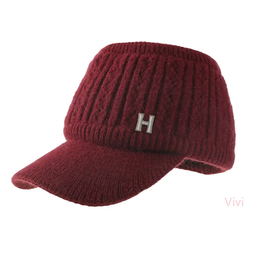 Women's Maroon Knitted Baseball Cap with H Logo