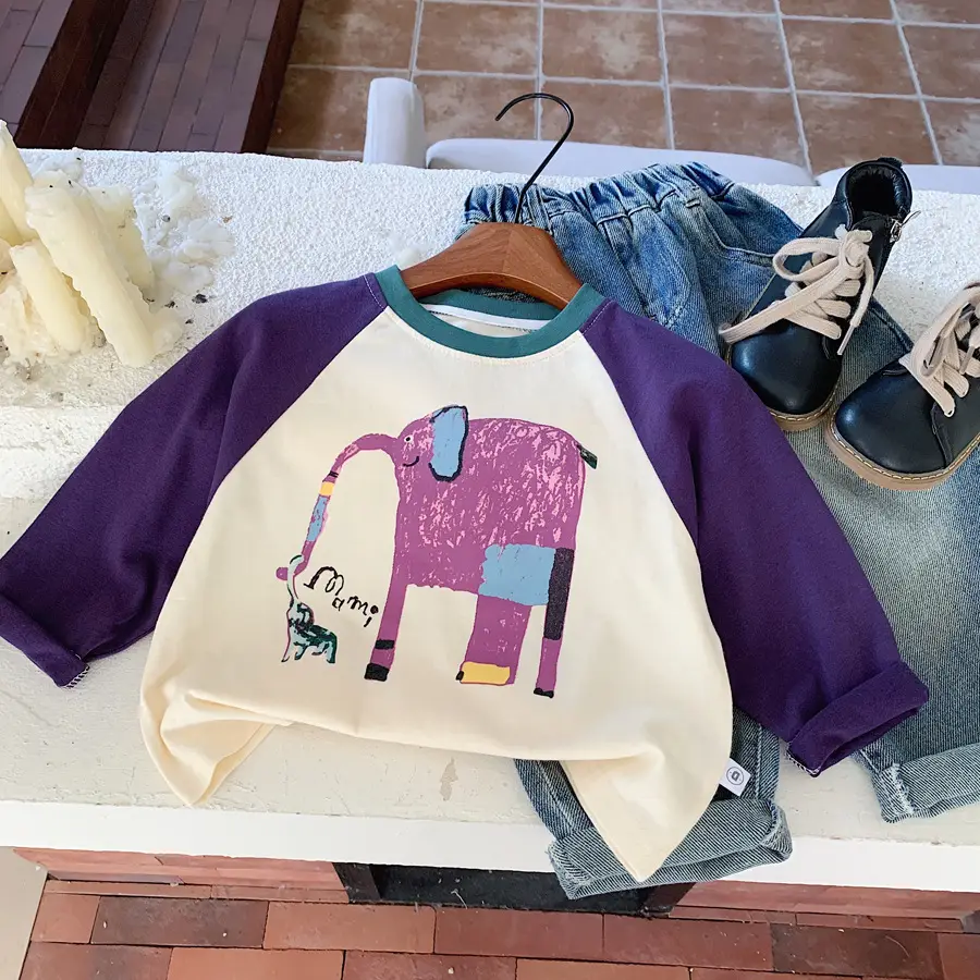 Girls Cotton Raglan Sleeve T-Shirt Purple White Graphic Print - Image 3