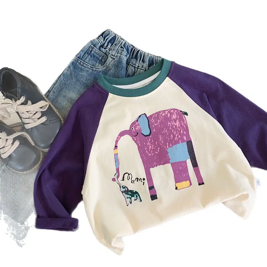 Girls Cotton Raglan Sleeve T-Shirt Purple White Graphic Print - Image 5