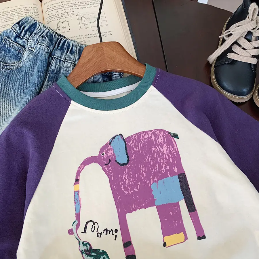 Girls Cotton Raglan Sleeve T-Shirt Purple White Graphic Print — feature 3