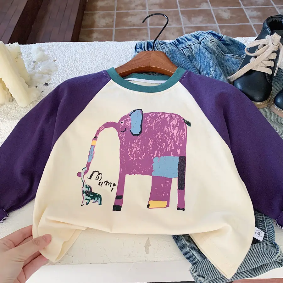Girls Cotton Raglan Sleeve T-Shirt Purple White Graphic Print — feature 7