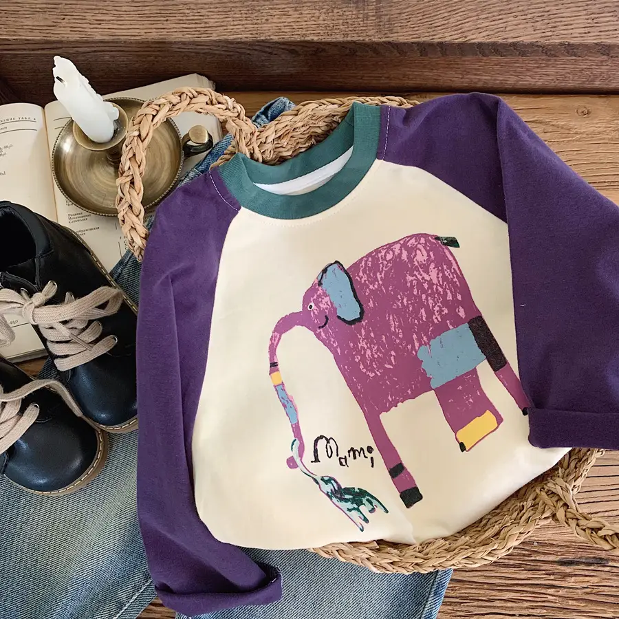Girls Cotton Raglan Sleeve T-Shirt Purple White Graphic Print — feature 8