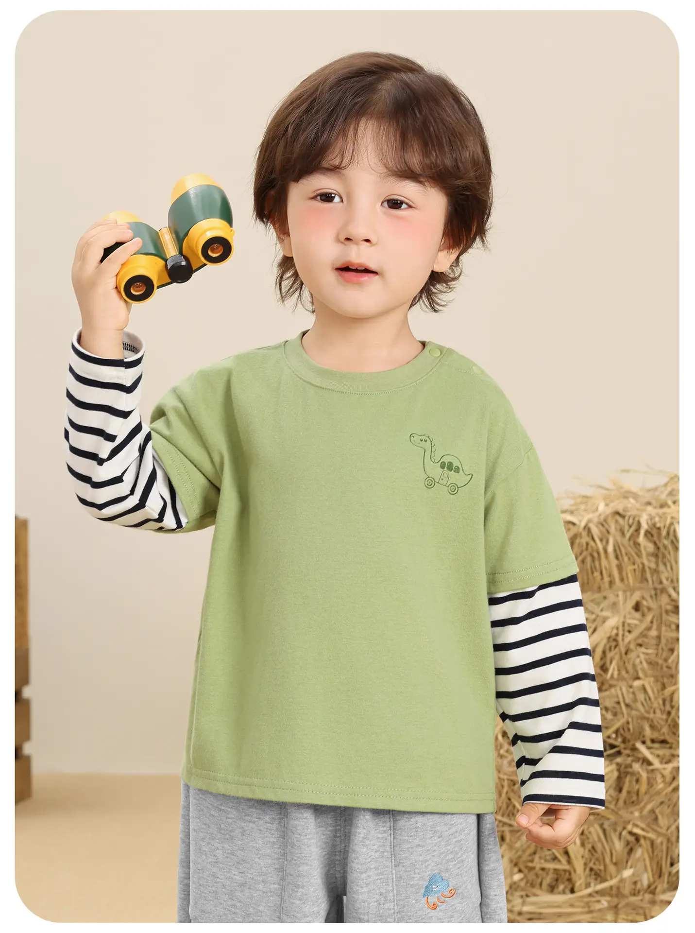 Kaka Panda Boys Long Sleeve T-Shirt White Striped — feature 10