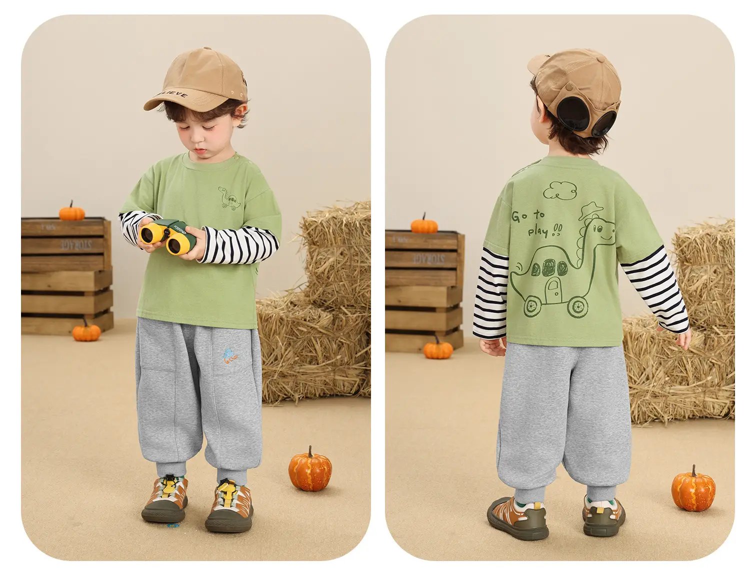 Kaka Panda Boys Long Sleeve T-Shirt White Striped — feature 11