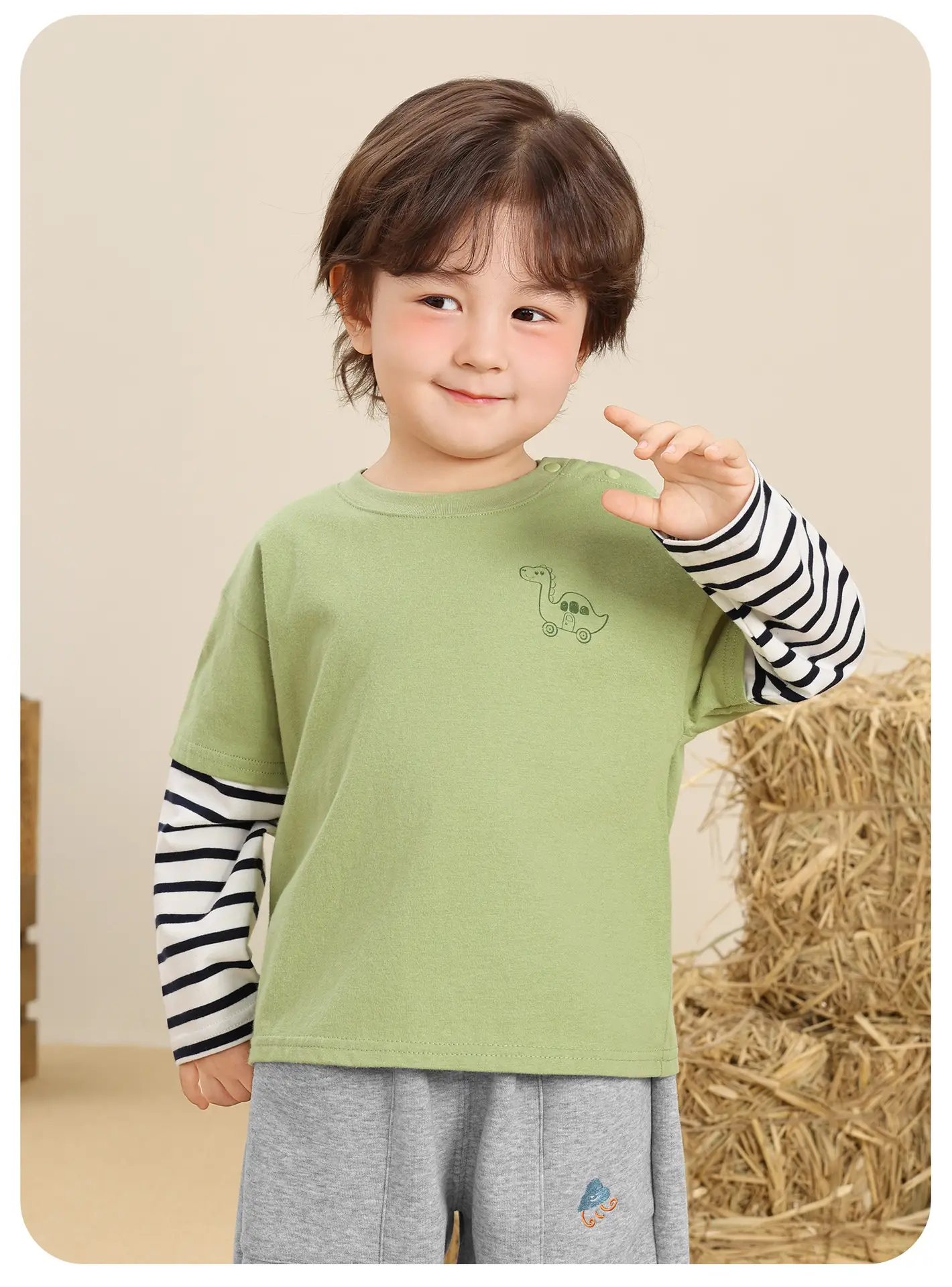 Kaka Panda Boys Long Sleeve T-Shirt White Striped — feature 12