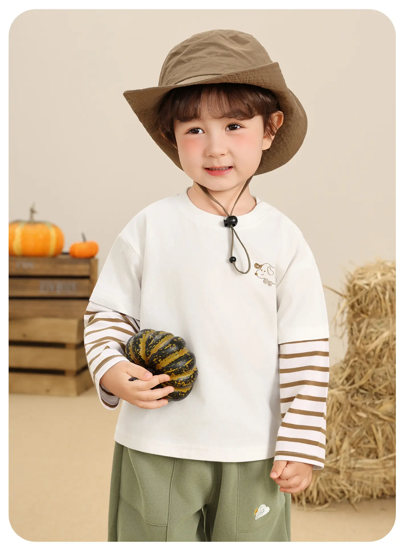 Kaka Panda Boys Long Sleeve T-Shirt White Striped — feature 7