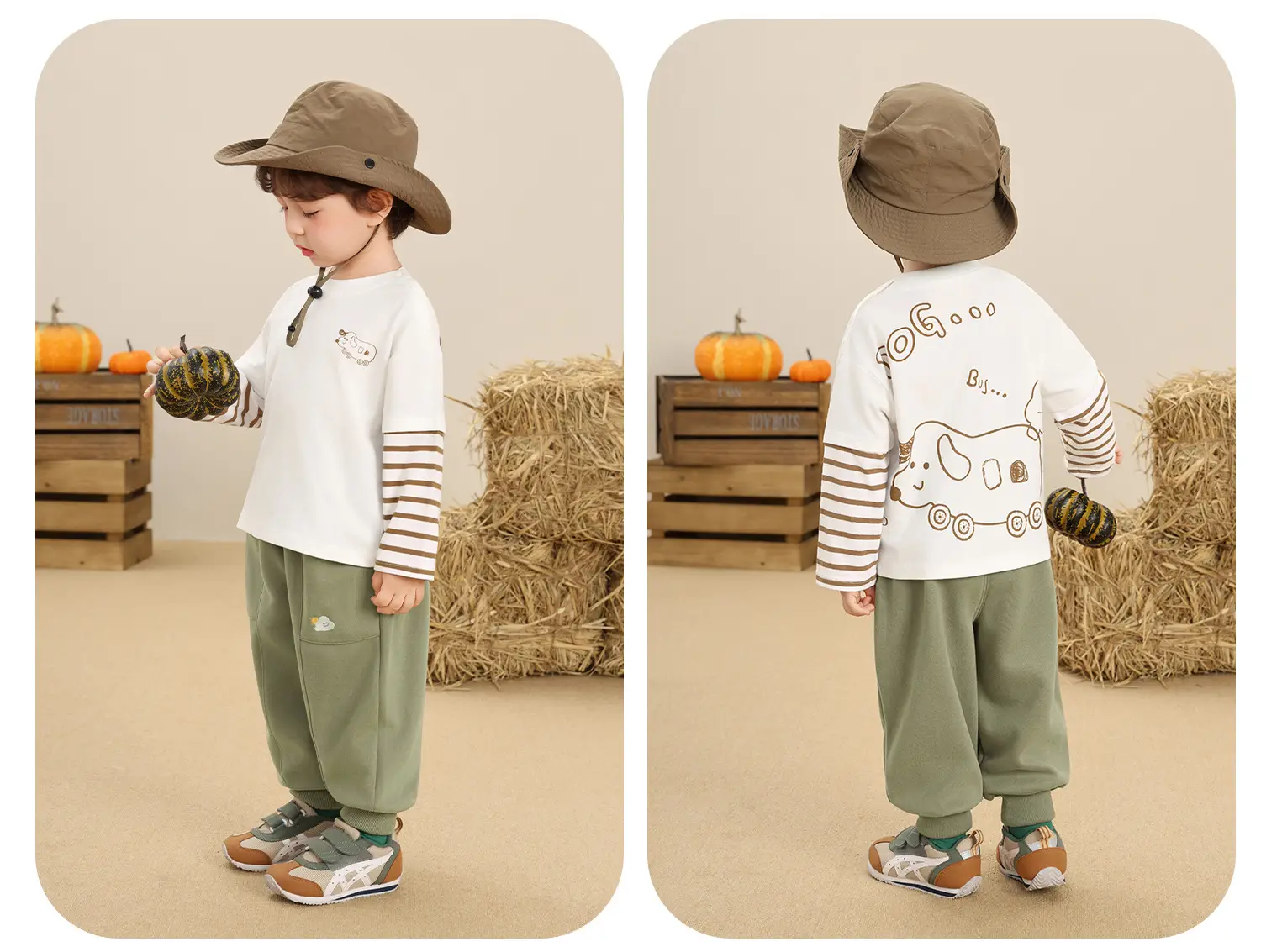 Kaka Panda Boys Long Sleeve T-Shirt White Striped — feature 8