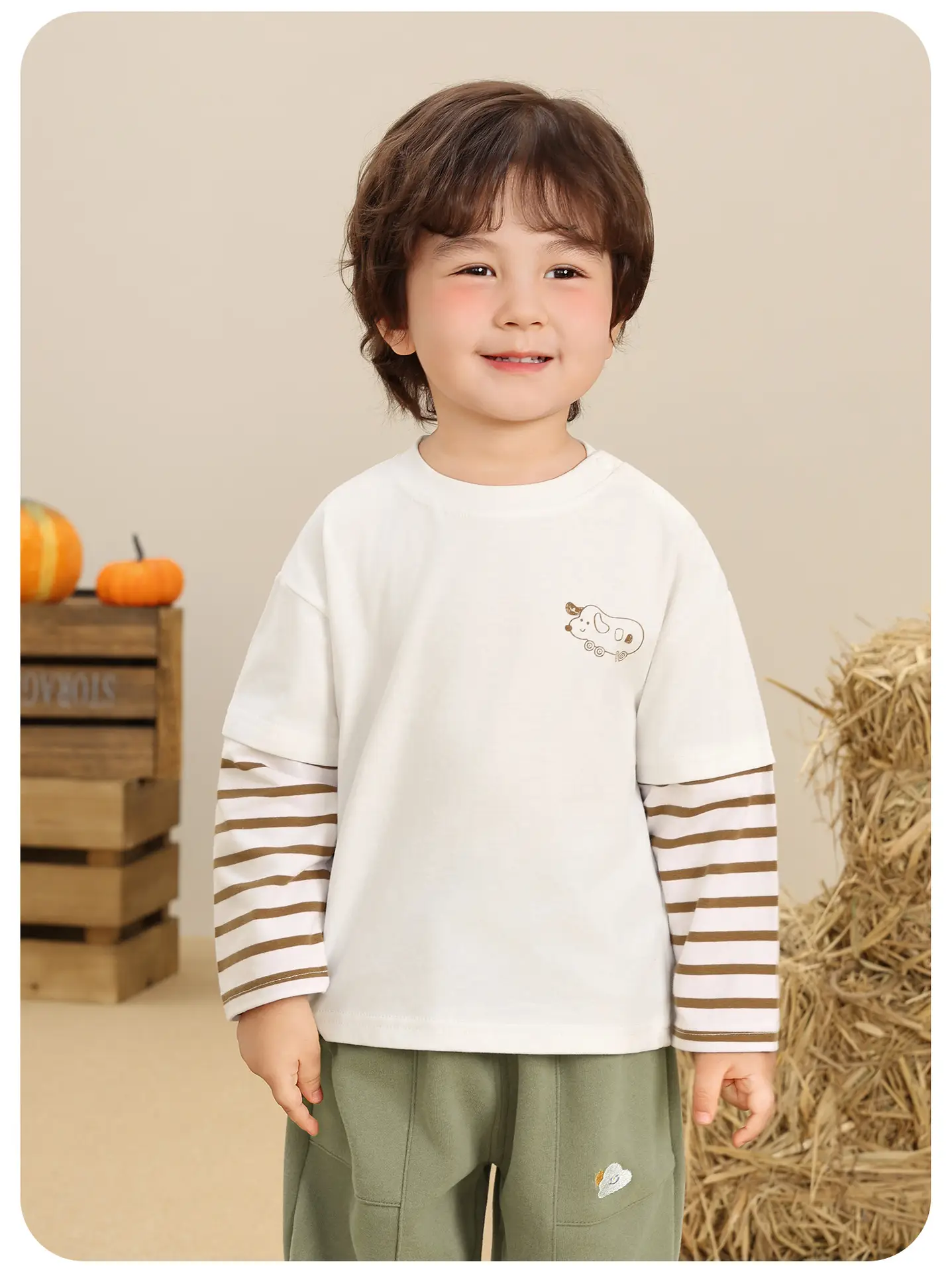 Kaka Panda Boys Long Sleeve T-Shirt White Striped — feature 9