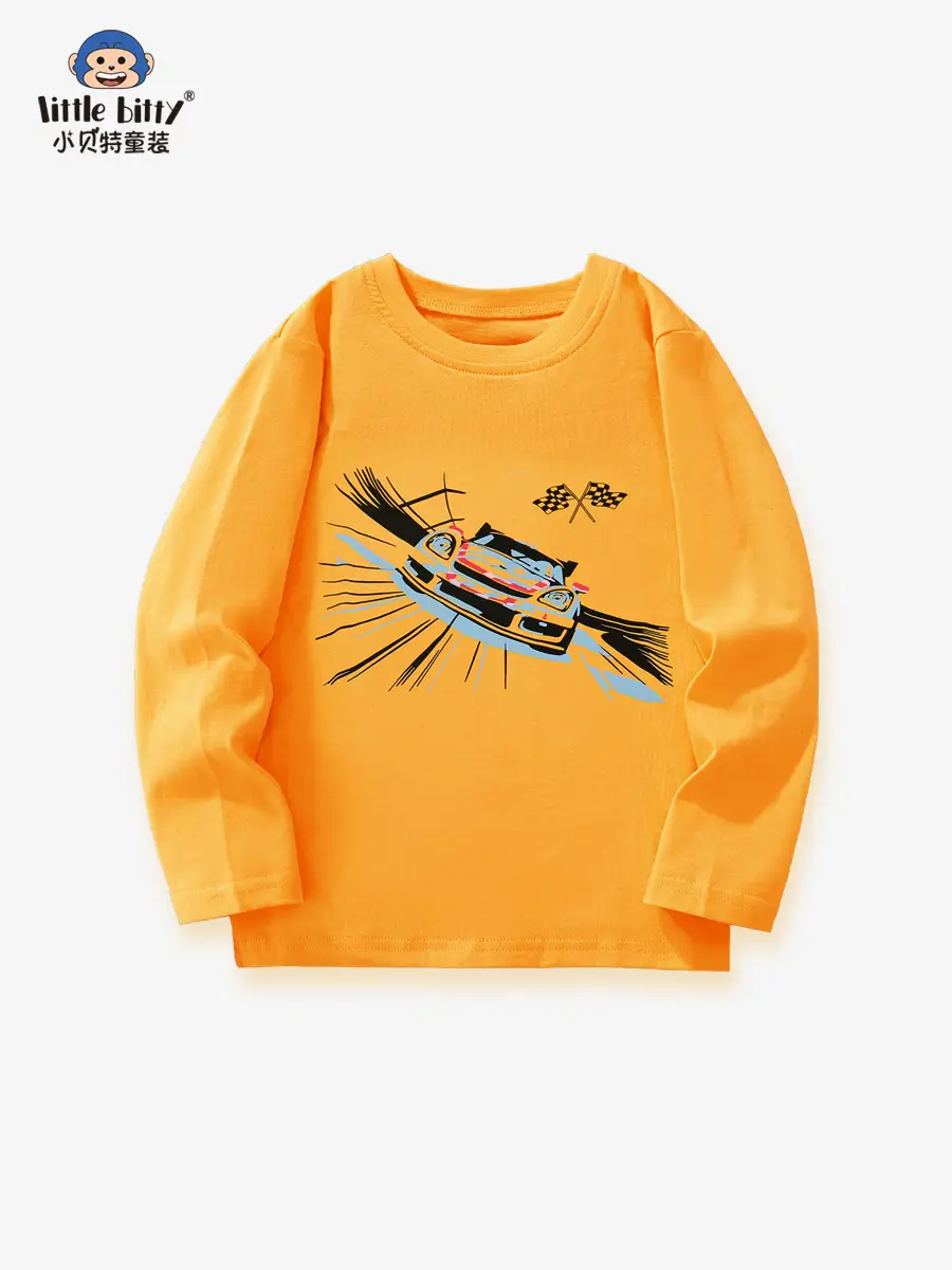 Orange Cotton T-Shirt for Boys Long Sleeve Racing Print - Image 3