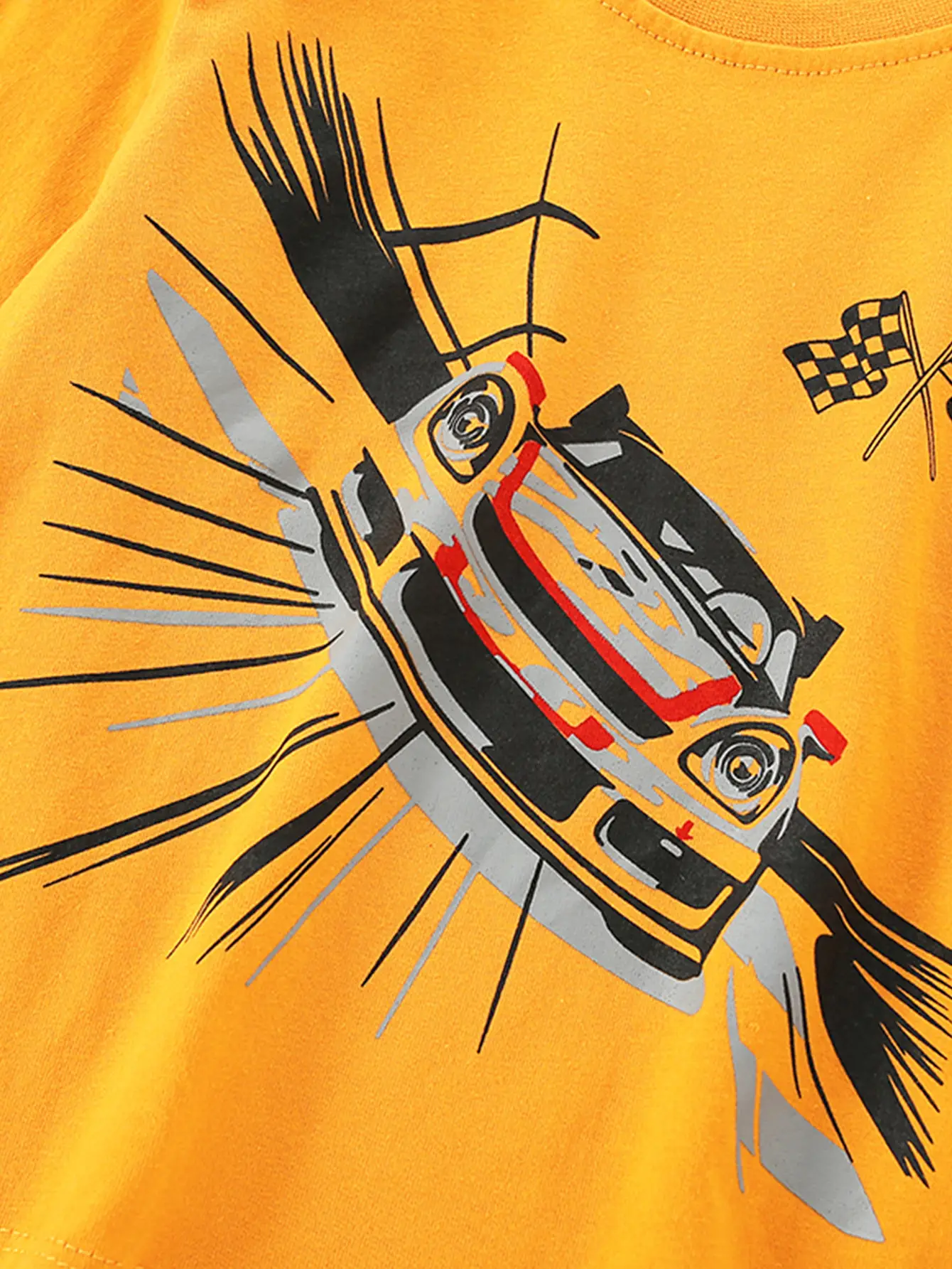 Orange Cotton T-Shirt for Boys Long Sleeve Racing Print - Image 4