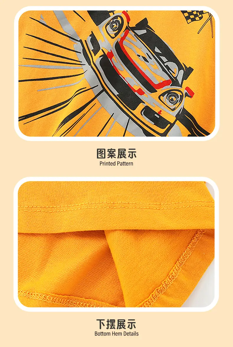 Orange Cotton T-Shirt for Boys Long Sleeve Racing Print — feature 10