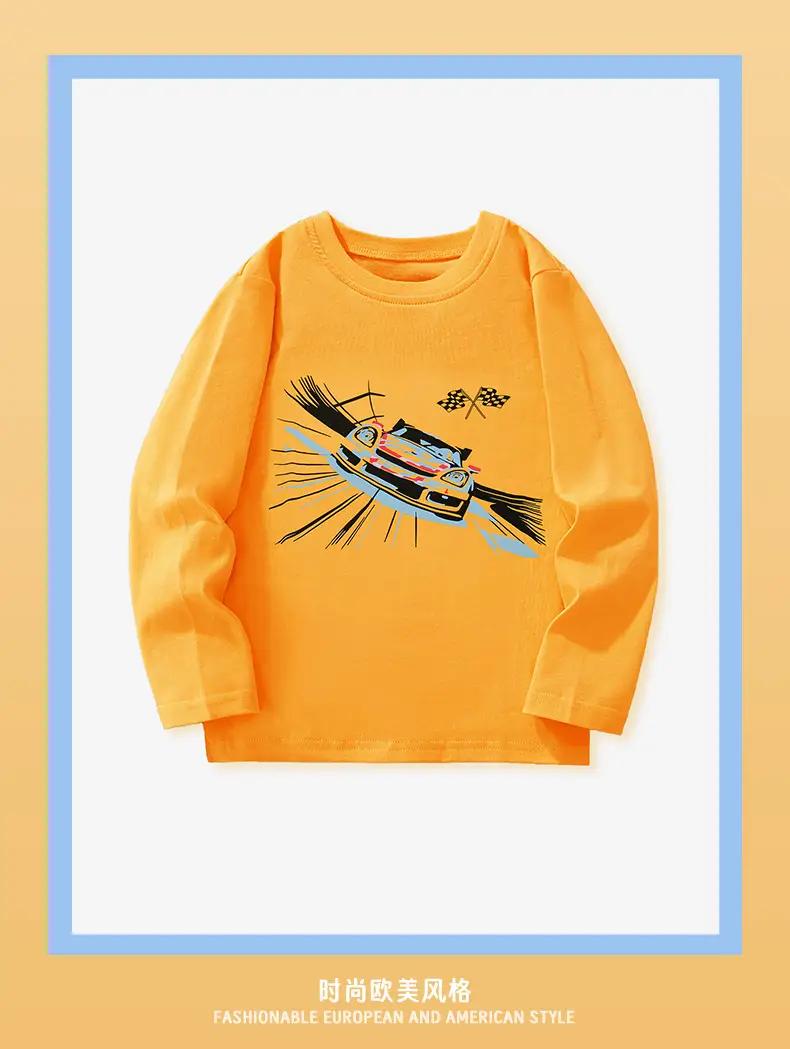 Orange Cotton T-Shirt for Boys Long Sleeve Racing Print — feature 3
