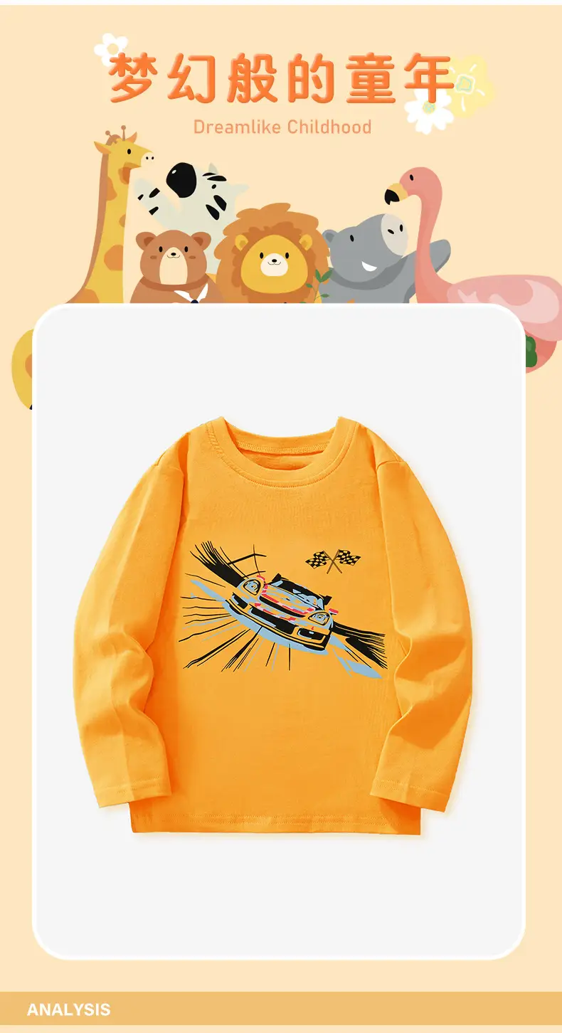 Orange Cotton T-Shirt for Boys Long Sleeve Racing Print — feature 7