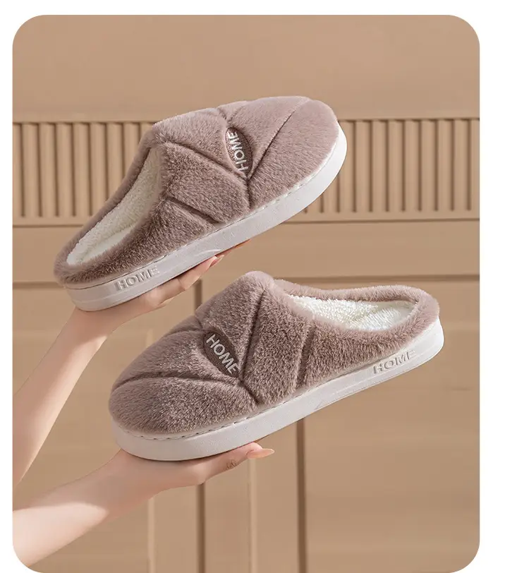 New Autumn Winter Couple Furry Slippers Cotton Thick Soled — feature 20