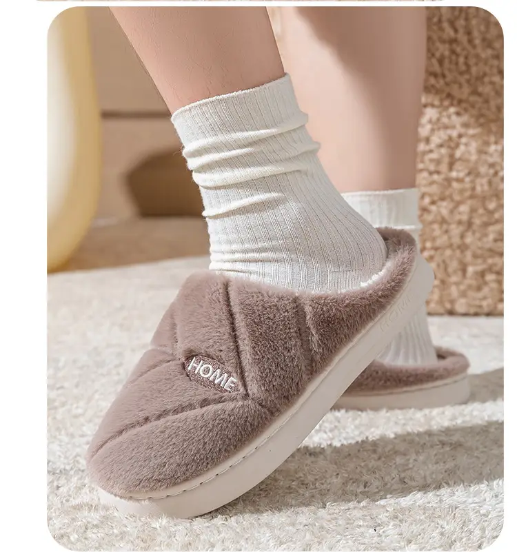 New Autumn Winter Couple Furry Slippers Cotton Thick Soled — feature 23