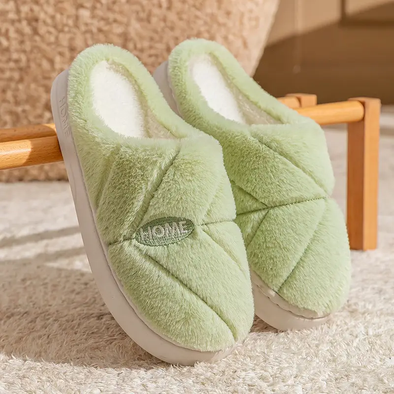 New Autumn Winter Couple Furry Slippers Cotton Thick Soled - Image 3