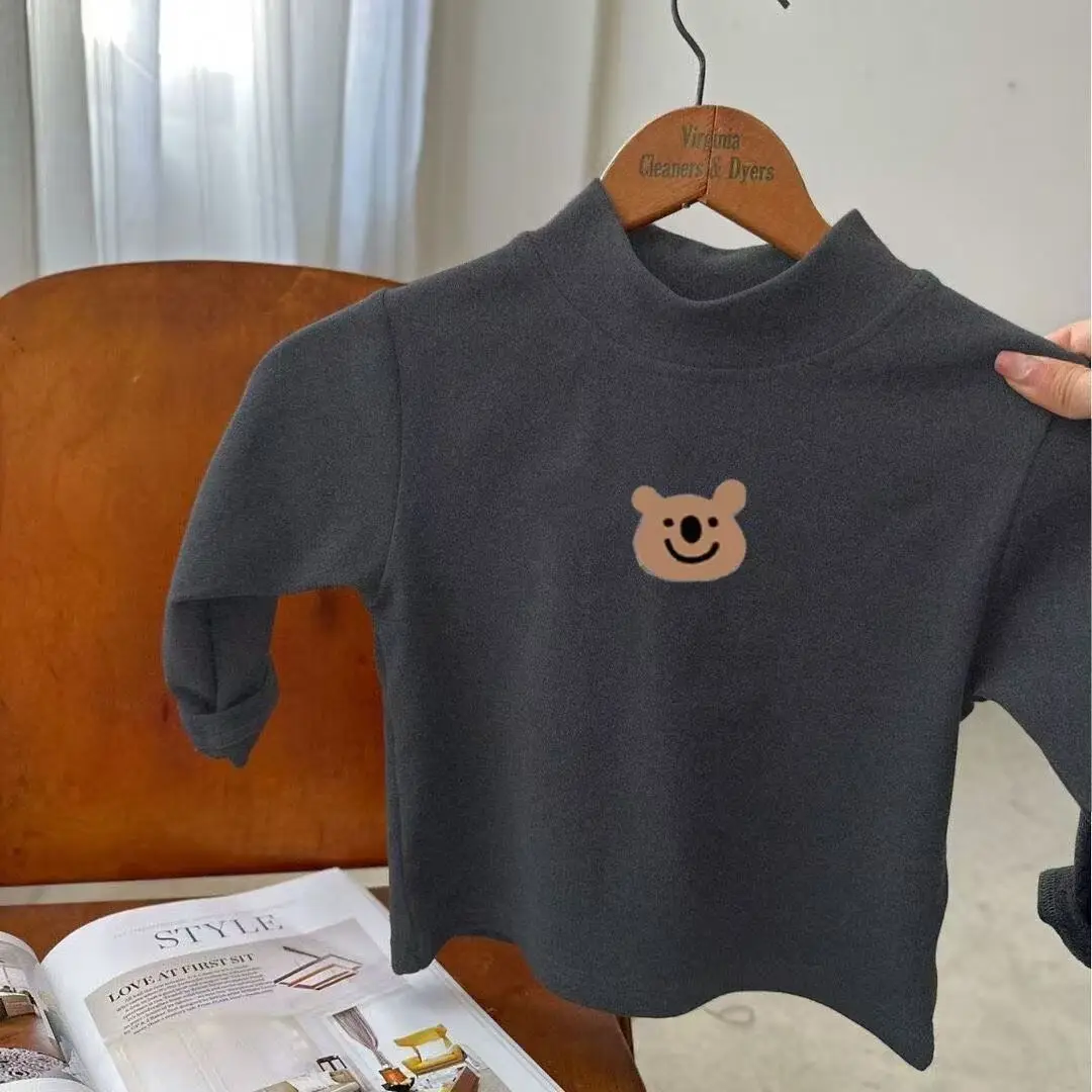 Black Velvet Turtleneck Shirt for Boys Baby Bottoming Top - Image 9