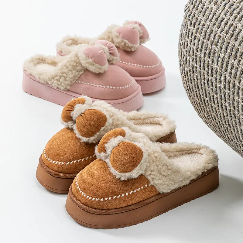 Warm Cotton Slippers with Bow for Winter - Image 9