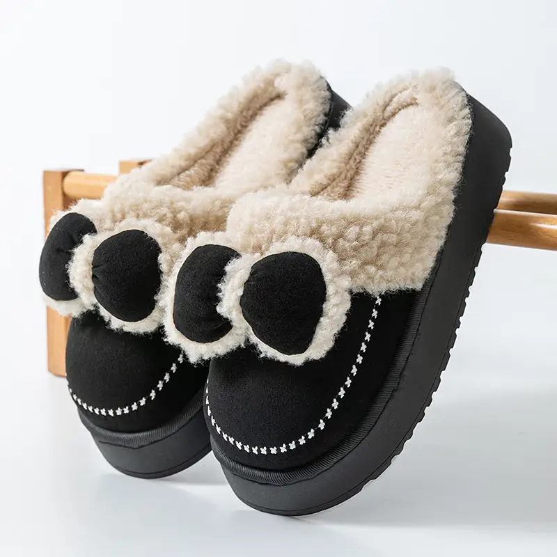 Warm Cotton Slippers with Bow for Winter - Image 3