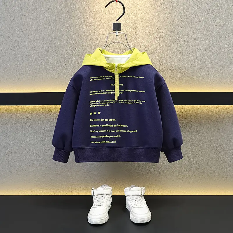 Boys Hooded Sweatshirt Set Green Blue Letter Print - Image 2