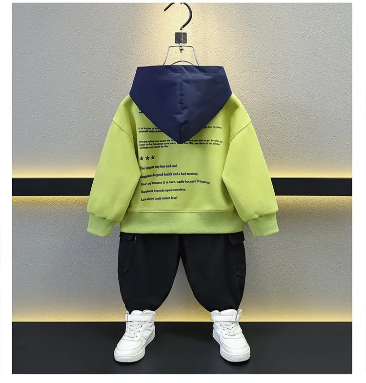 Boys Hooded Sweatshirt Set Green Blue Letter Print — feature 4