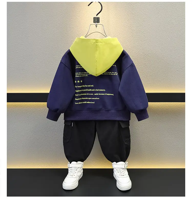 Boys Hooded Sweatshirt Set Green Blue Letter Print — feature 6