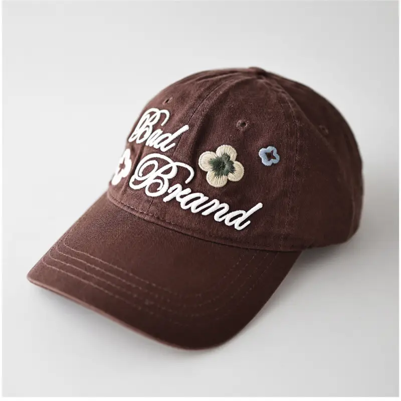 Brown Floral Embroidered Baseball Cap Unisex All Season - Image 5