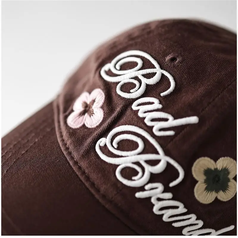 Brown Floral Embroidered Baseball Cap Unisex All Season - Image 7