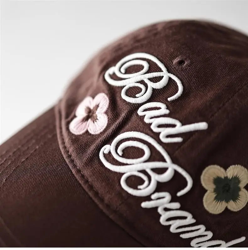 Brown Floral Embroidered Baseball Cap Unisex All Season — feature 5