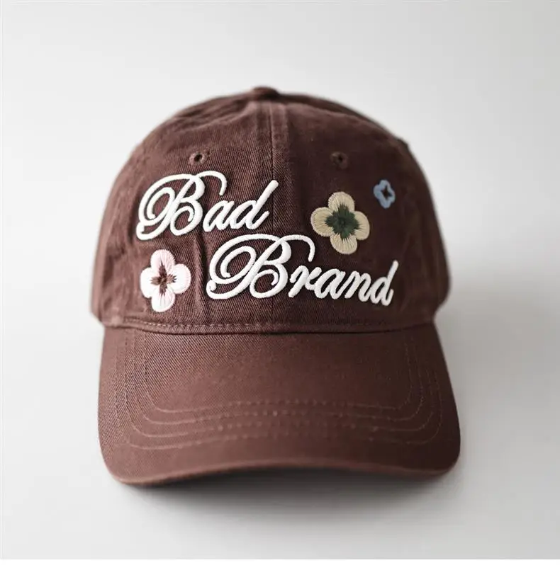 Brown Floral Embroidered Baseball Cap Unisex All Season — feature 7