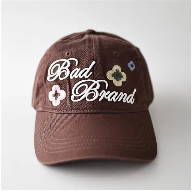 Brown Floral Embroidered Baseball Cap Unisex All Season - Image 2