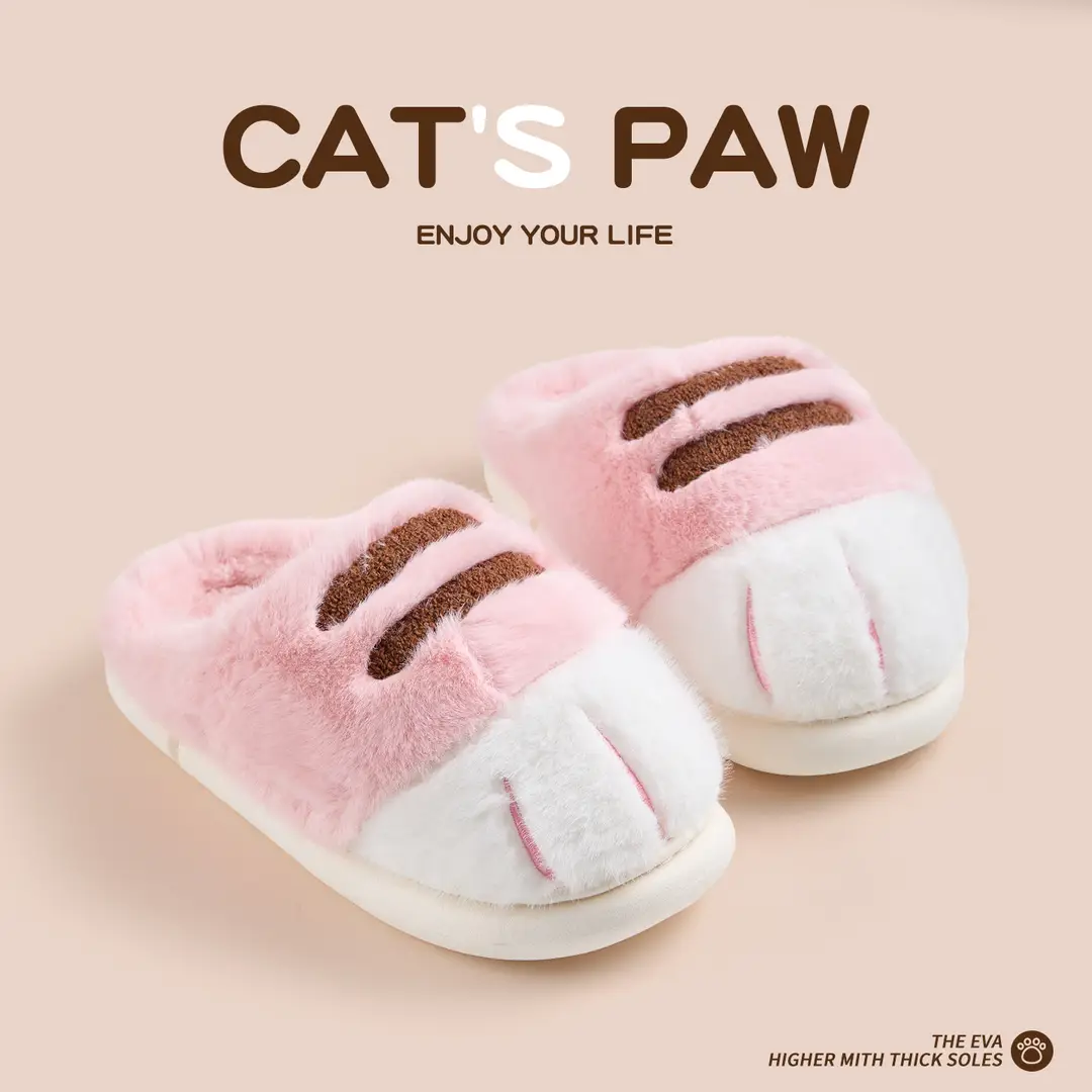 Foreign Trade Autumn and Winter Cartoon Cat Claw Furry Slippers Home Indoor Warm Thickened Cotton Slippers