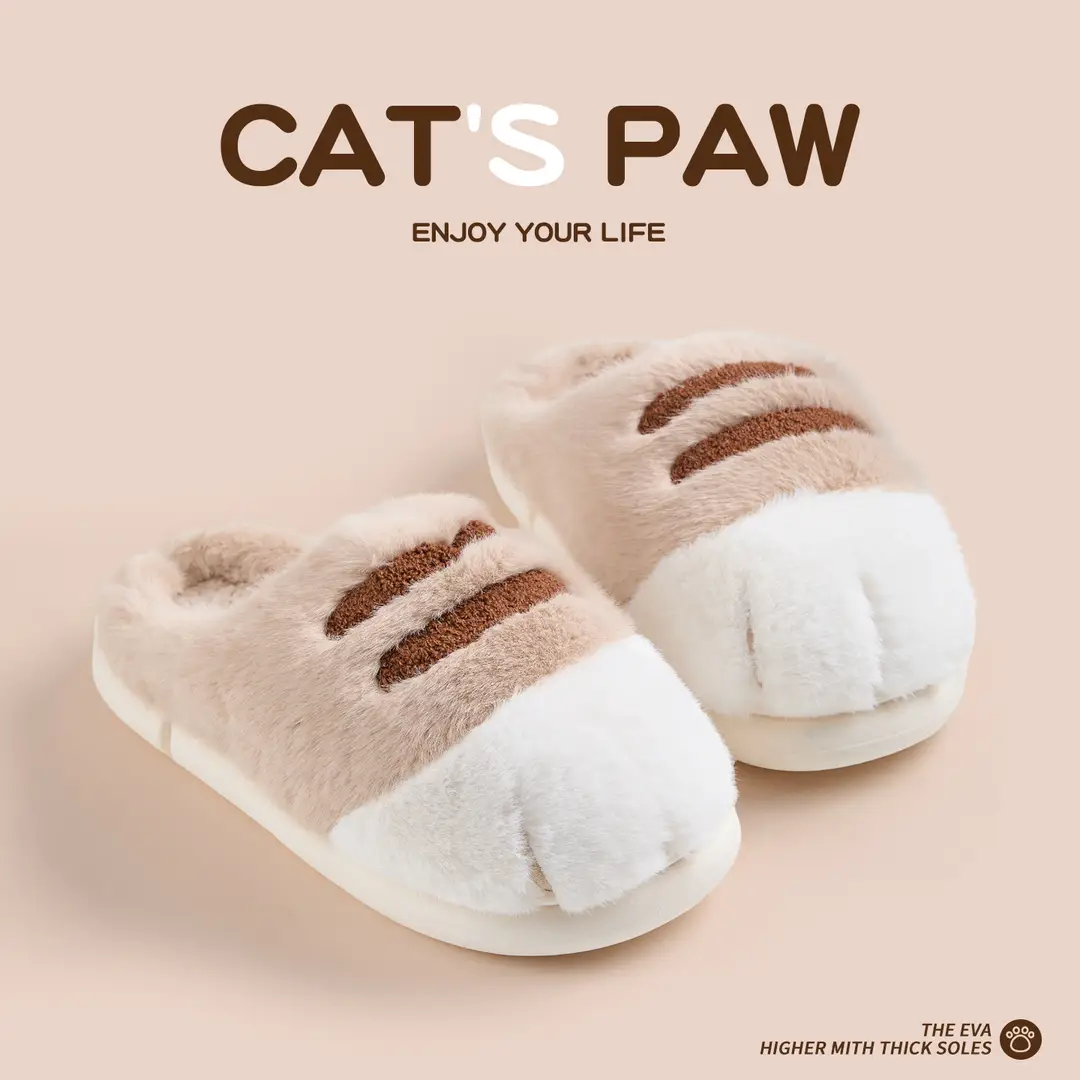 Foreign Trade Autumn and Winter Cartoon Cat Claw Furry Slippers Home Indoor Warm Thickened Cotton Slippers