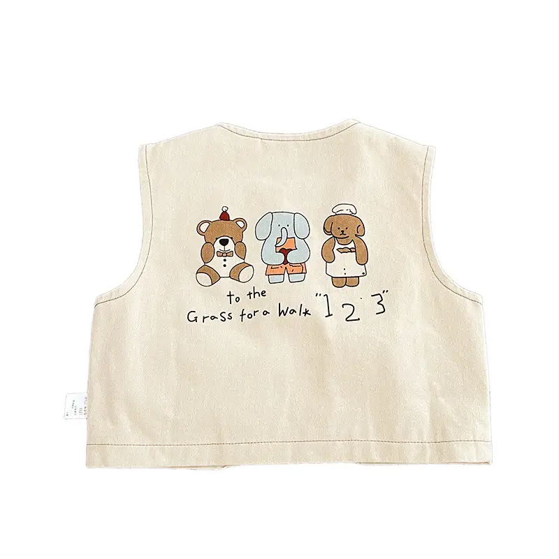 Baby Cartoon Printed Sleeveless T-Shirt Beige