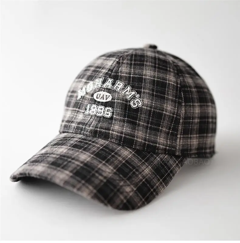 Men Plaid Letter Embroidered Baseball Cap — feature 1