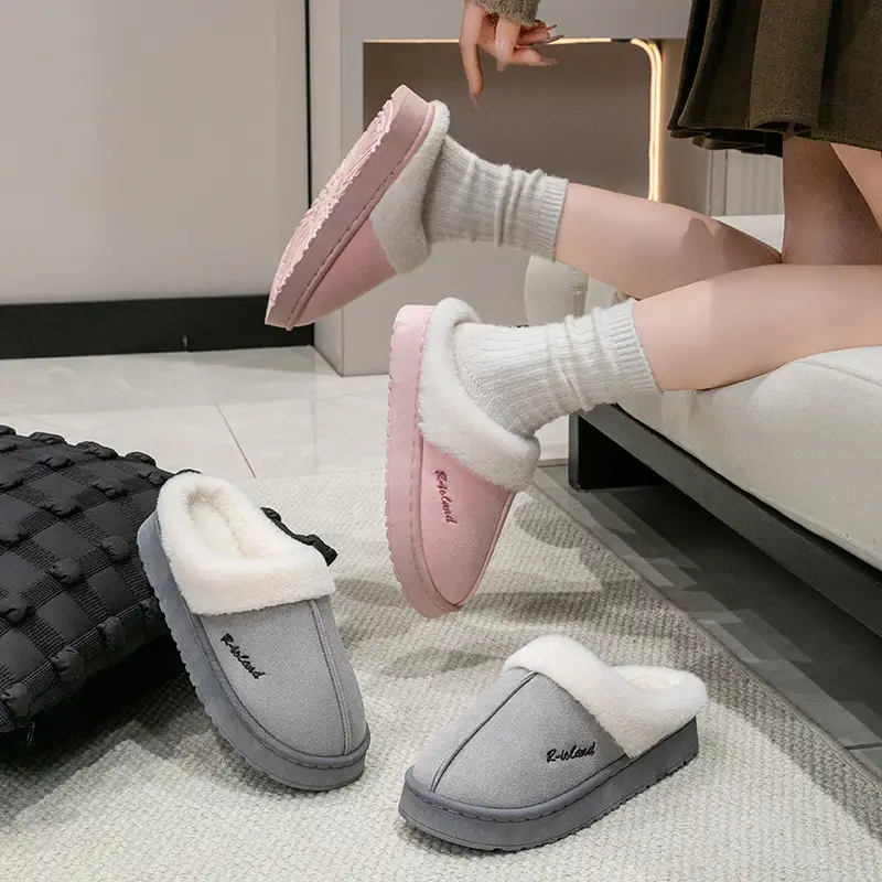 Cotton Slippers for Women in Autumn and Winter Indoor Home Non-Slip Fleece-Lined Warm Thick-Soled Couple Style Outer Wear Plush Cotton Slippers - Image 9