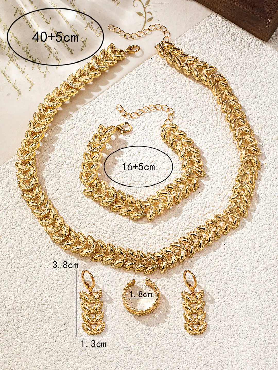 European and American Cross-Border New Fashion Trendy Willow Leaf Pattern Bracelet Necklace Earrings Simple and Exquisite Jewelry Set — feature 2