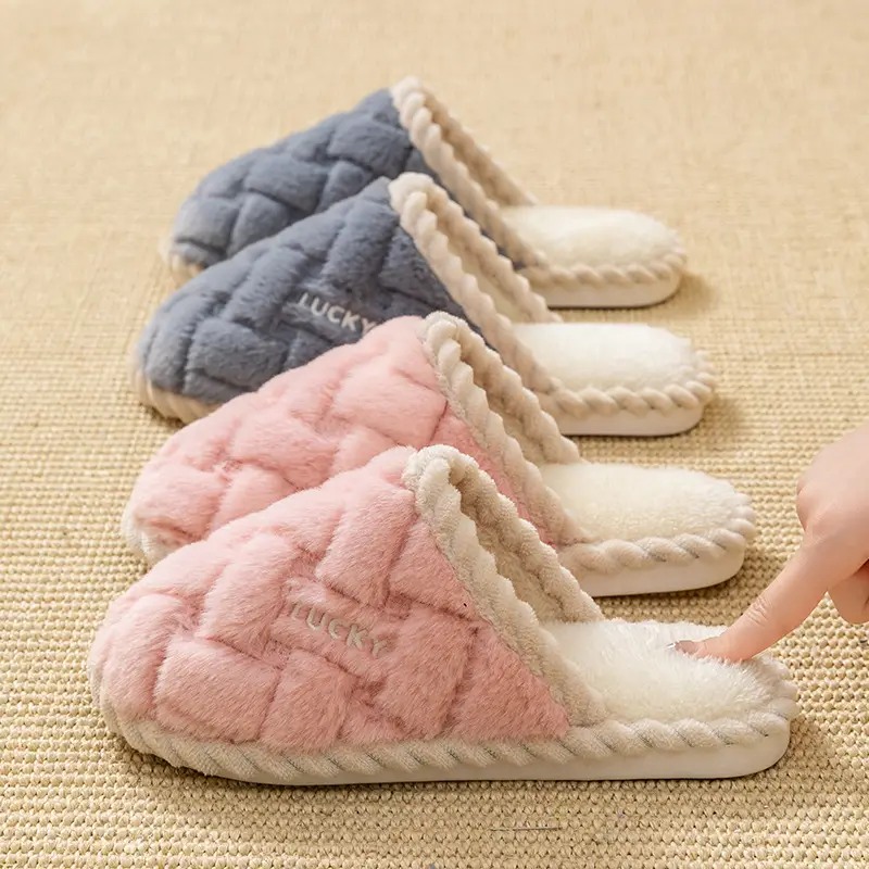 Cotton Slippers for Women in Winter, Spring & Fall, Indoor, Warm, Non-Slip, Home, Cixi, Winter Couple, Plush, Men - Image 3