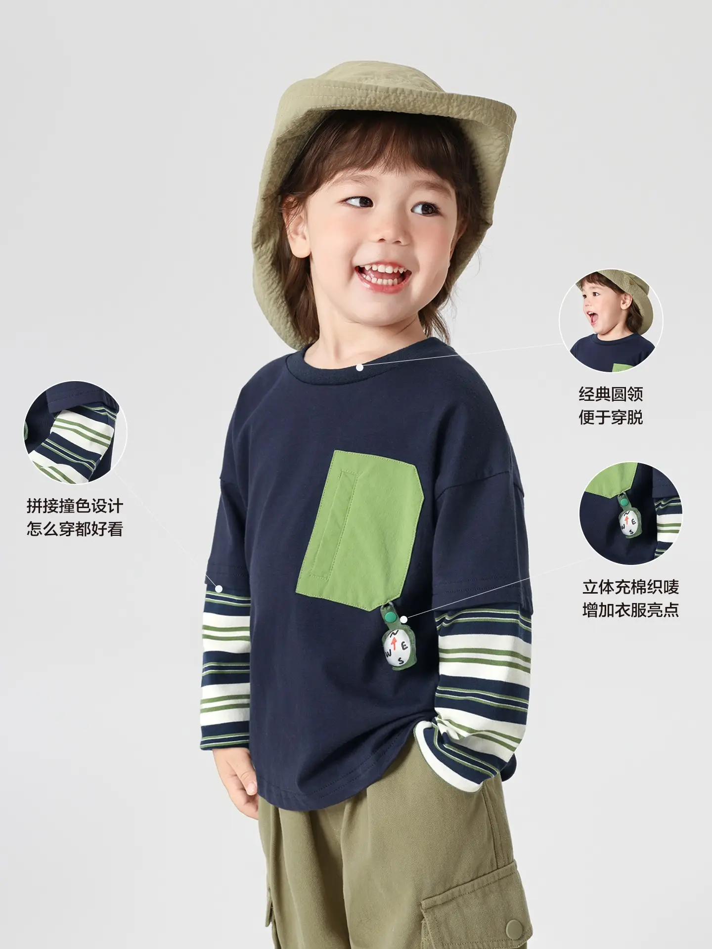 Right European Boys' Long Sleeve T-Shirt Green Pocket 2025 - Image 4