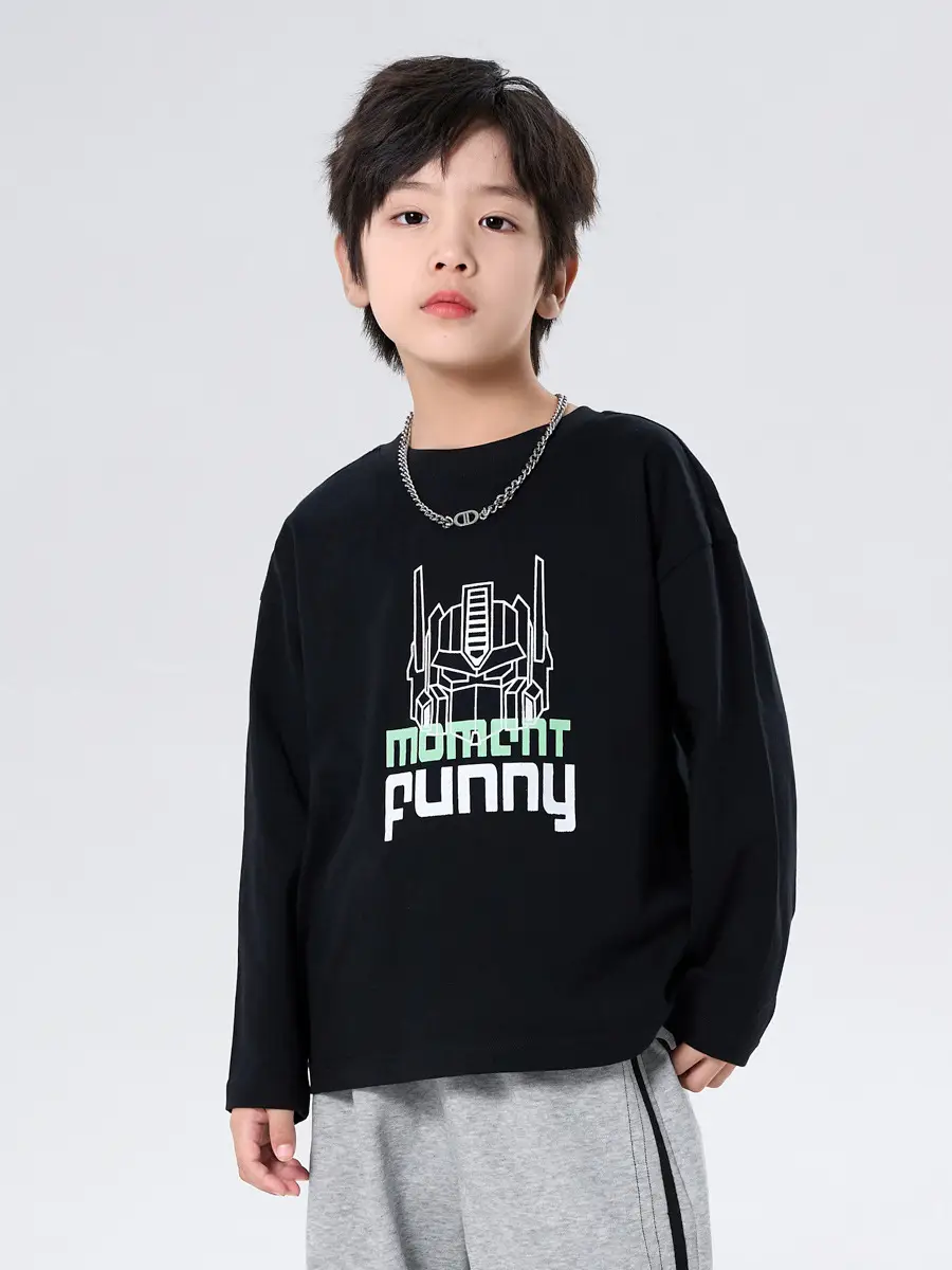 Boys Cotton Mecha Print Long Sleeve T-Shirt Black 2025 - Image 3
