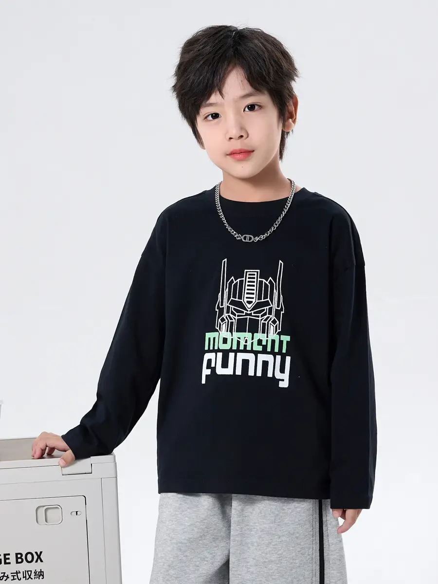 Boys Cotton Mecha Print Long Sleeve T-Shirt Black 2025 - Image 4